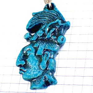 キーホルダー・マヤ文明ヒスイ仮面翡翠風パカル大王メソアメリカ