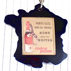 キーホルダー・ワイン瓶ボトル型モルヴァン画メールピコン女の子フランス地図型 HERVE-MORVAN AFFICHISTE MERE-PICON