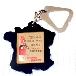 キーホルダー・ワイン瓶ボトル型モルヴァン画メールピコン女の子フランス地図型 HERVE-MORVAN AFFICHISTE MERE-PICON