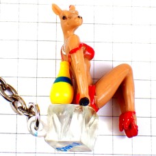 キーホルダー・オランジーナ瓶ボトルと赤いビキニの女の子の動物 ORANGINA PINUP FRANCE