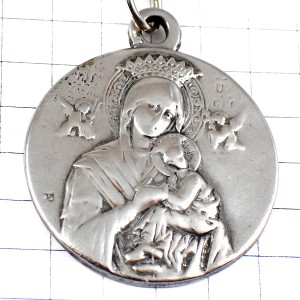 キーホルダー・聖母子像マリア様とイエス様シルバー銀色