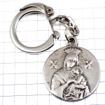 キーホルダー・聖母子像マリア様とイエス様シルバー銀色