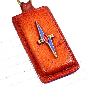 キーホルダー・ＥＤＦ電気会社ブルー茶色レザー革製 EDF GDF ELECTRICITE-DE-FRANCE GAZ-DE-FRANCE FRANCE