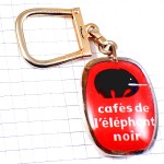 キーホルダー・カフェドレレファンノワール黒い象のコーヒー珈琲ゴールド金色カップ優勝杯 CAFES-DE-L-ELEPHANT-NOIR FRANCE BOURBON