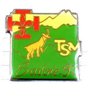 ピンバッジ・ボーイスカウト百合の紋章サヴォア山と鹿アルプス山脈 SCOUTS LYS SAVOIE MONTAIN FRANCE
