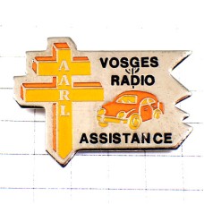 ピンバッジ・ラジオ車ロレーヌの十字 VOSGES-RADIO C-B CITIZEN-BAND CROIX-DE-LORRAINE FRANCE