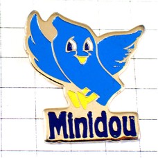 ピンバッジ・フクロウ梟ミミズク鳥ブルー青 MINIDOU HIBOU OWL