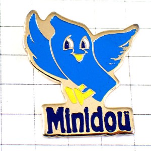 ピンバッジ・フクロウ梟ミミズク鳥ブルー青 MINIDOU HIBOU OWL