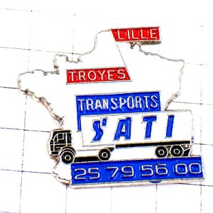 ピンバッジ・大型トラック車フランス白い地図型リールとトロワ流通