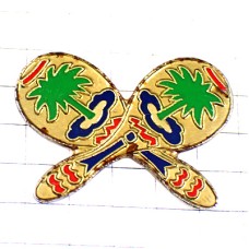 ピンバッジ・やしの木柄２個マラカス音楽楽器 HAWAI MARACAS ISLAND USA