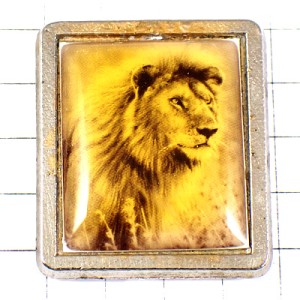 ピンバッジ・ライオン獅子の写真シルバー銀色のフレーム