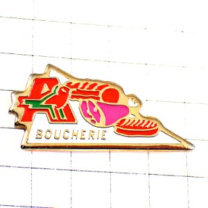 ピンバッジ・ハムお肉屋さんオーションＡ赤い小鳥スーパーマーケット AUCHAN SUPERMARKET FRANCE