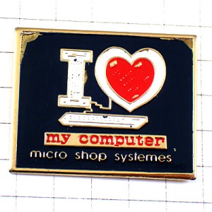 ピンバッジ・私のコンピュータ大好きハート I-LOVE-MY-COMPUTER