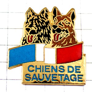 ピンバッジ・救助犬とフランス国旗トリコロール SAUVETAGE RESCUE DOG FRANCE