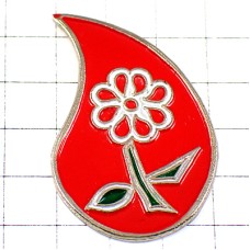 ピンバッジ・献血のハートの花しずく血液の葉っぱ