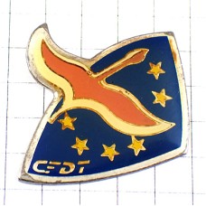 ピンバッジ・羽ばたく鳥EU欧州連合ユーロ星の欧州旗 EUROPE CFDT SYNDICAT LABOR LIBERTY