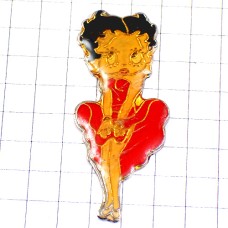 ピンバッジ・スカートを抑えるベティちゃん赤いドレス女の子ベティブープ漫画アニメ BETTY-BOOP