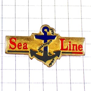 ピンバッジ・青いイカリ碇ロープ綱ボート船 SEA-LINE